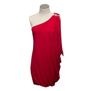 Cache Womens Vintage Red Holiday One Shoulder Rhinestone Drape Mini Dress Sz M